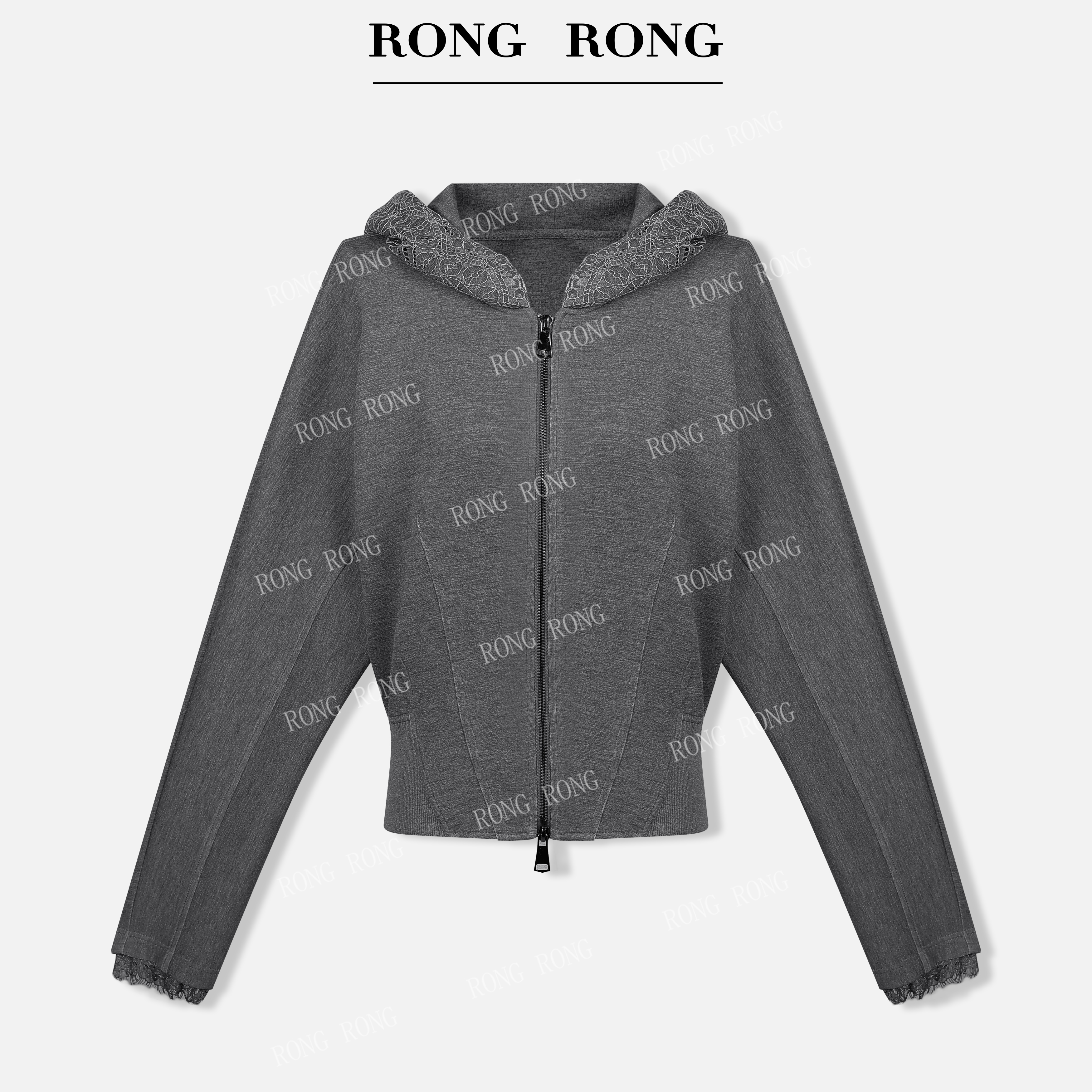 溶溶【雅致格律】RONGRONG 莱赛尔空气感镂空蕾丝连帽卫衣F26QW257
