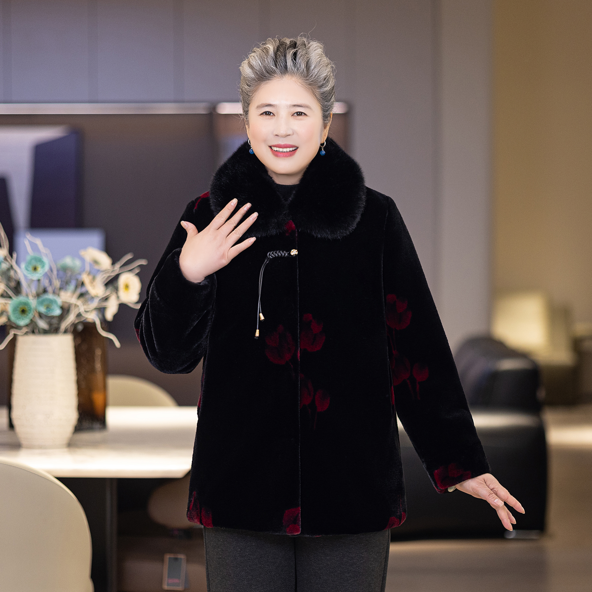 洋气妈妈新中式加绒加厚保暖大衣奶奶装棉衣常规款大衣中老年棉袄