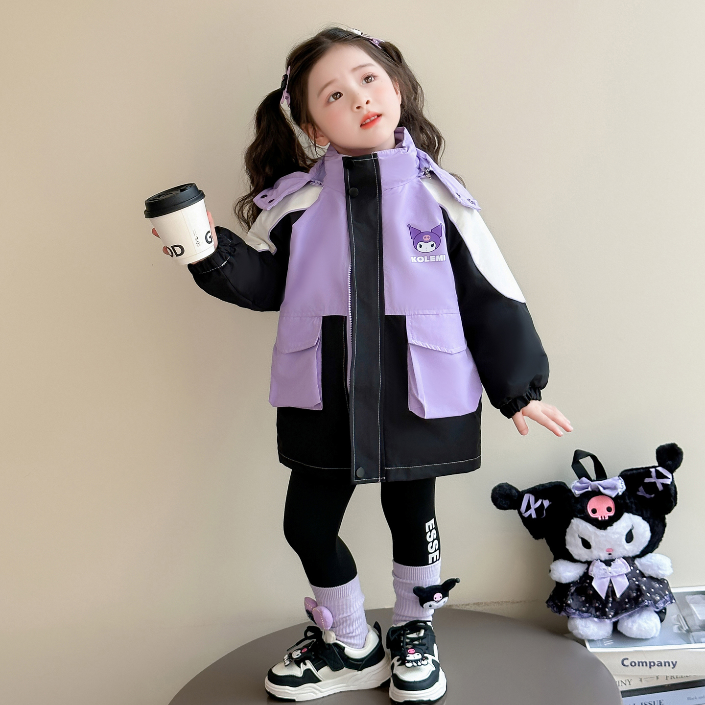 女童外套秋冬季2025新款儿童库洛米衣服女孩冬装加厚三合一冲锋衣