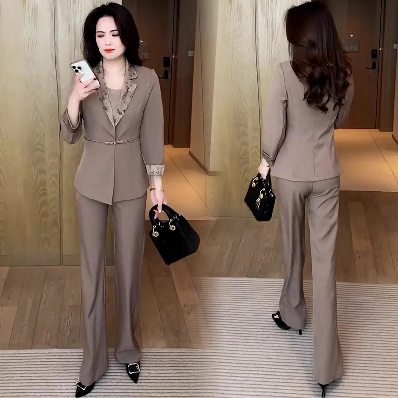 时尚西装套装女2025春季新款洋气显瘦西服外套吊带阔腿裤三件套潮