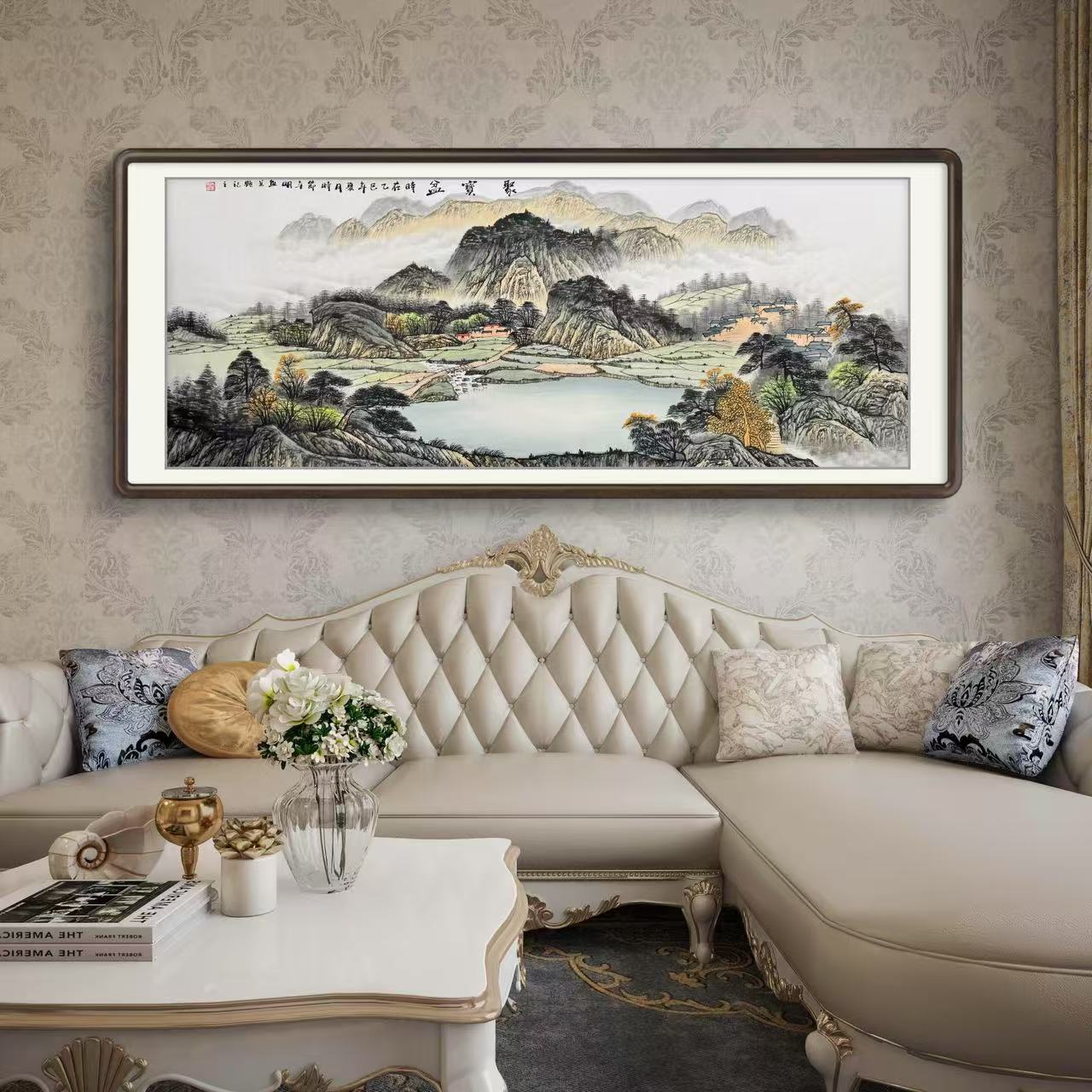 《聚宝盆》纯手绘六尺横幅山水画客厅办公室茶室国画挂画书画直播间