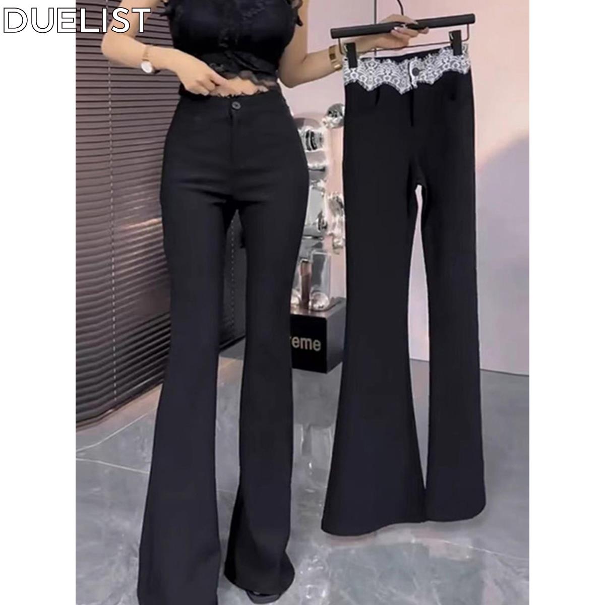 DUELIST黑色微喇西装裤女秋季新款梨形身材大码高腰显瘦喇叭裤子