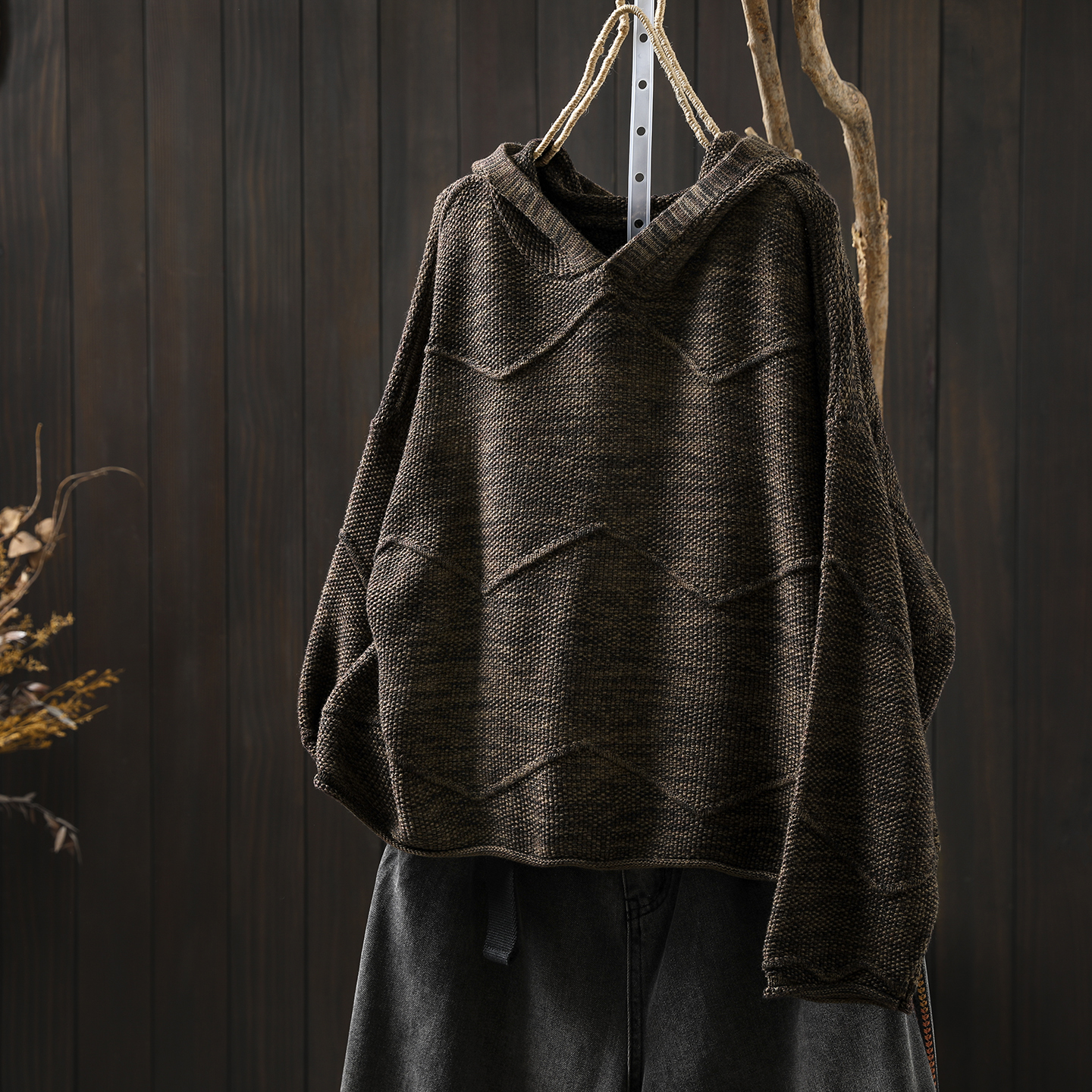 连帽针织衫女2025新款秋冬季棉线针织小个子大码胖mm复古慵懒毛衫