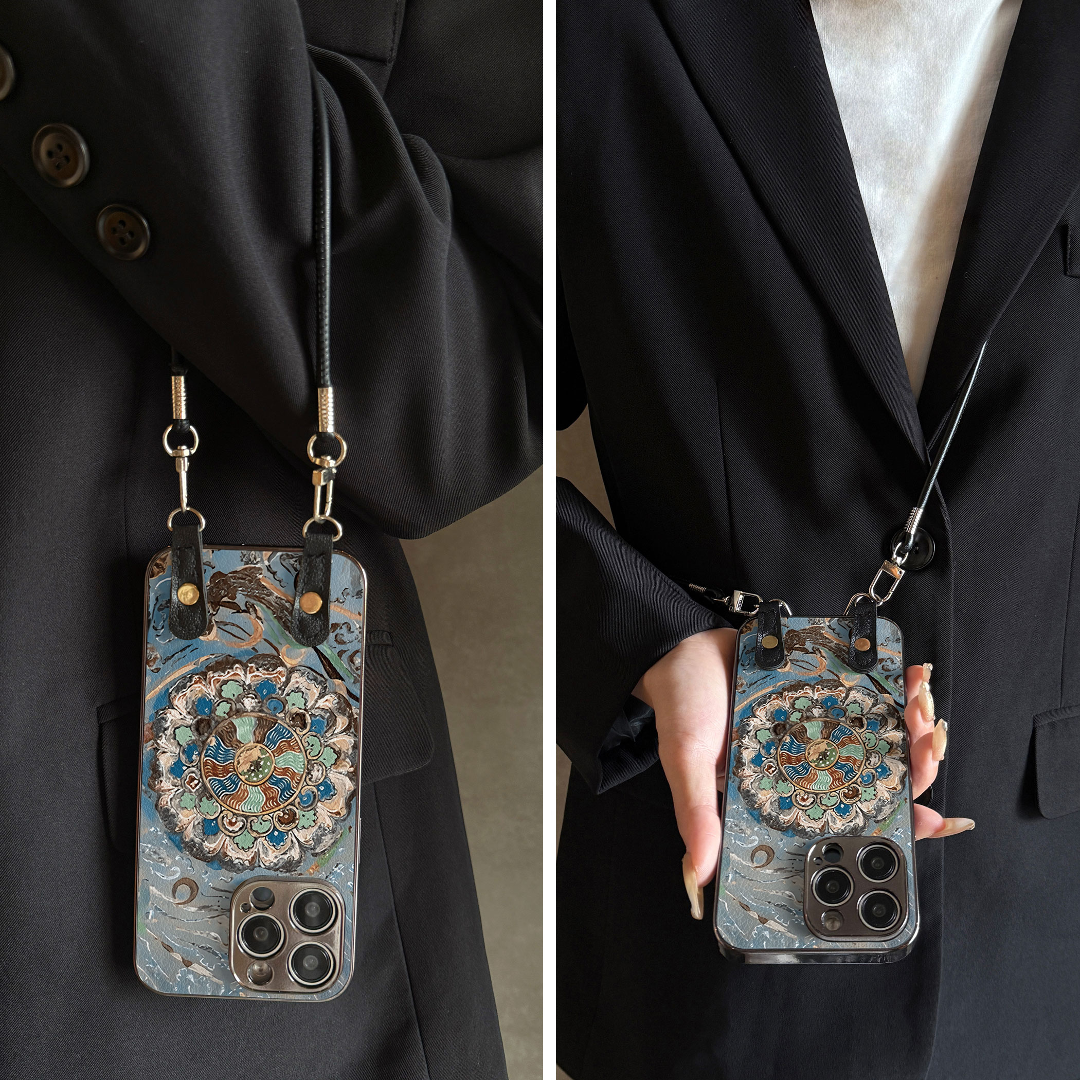 彩色莲花适用iPhone 17pro手机壳个性电镀苹果16promax保护套挂绳