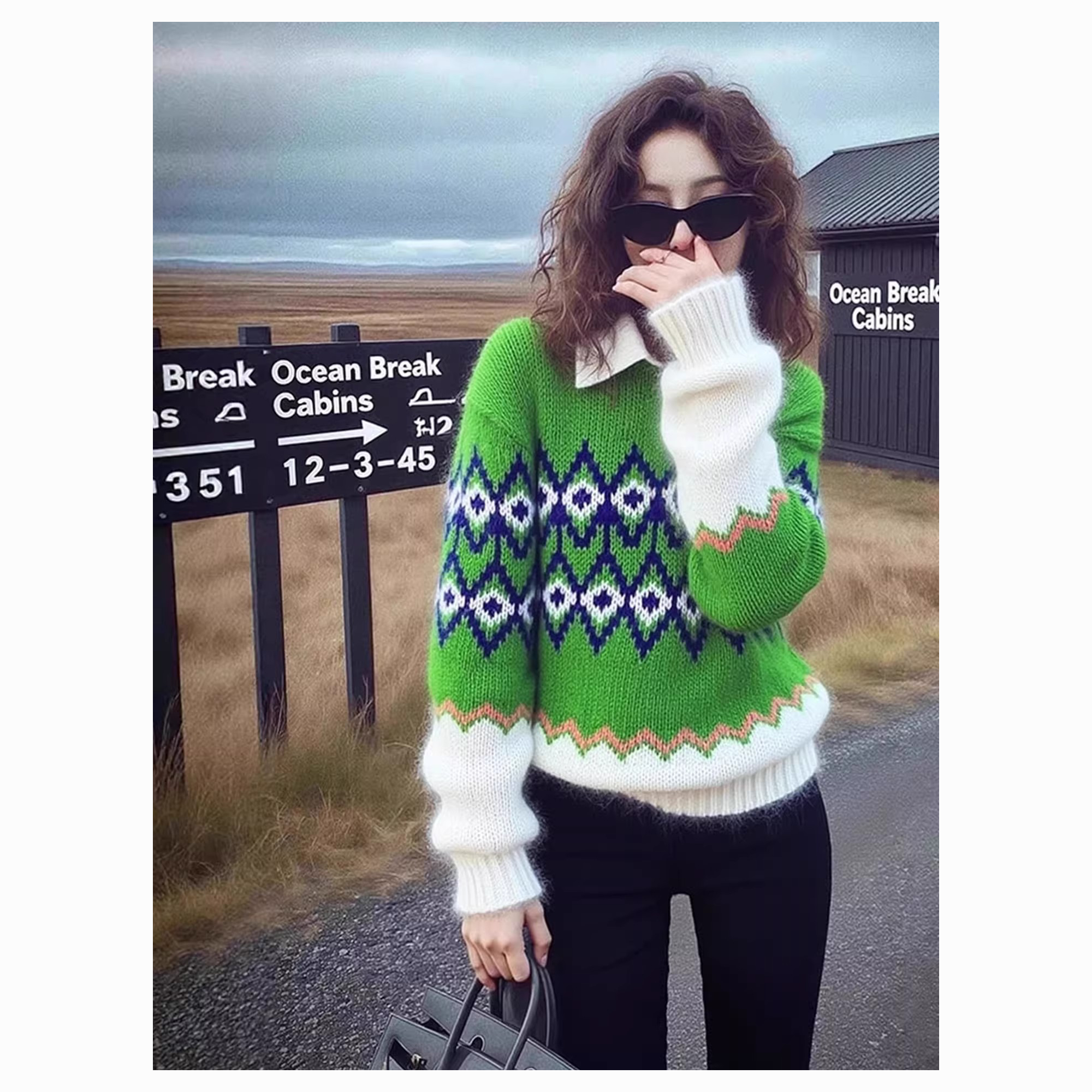 冬季韩系软糯慵懒风针织衫小众设计高级感别致漂亮绿色修身毛衣女