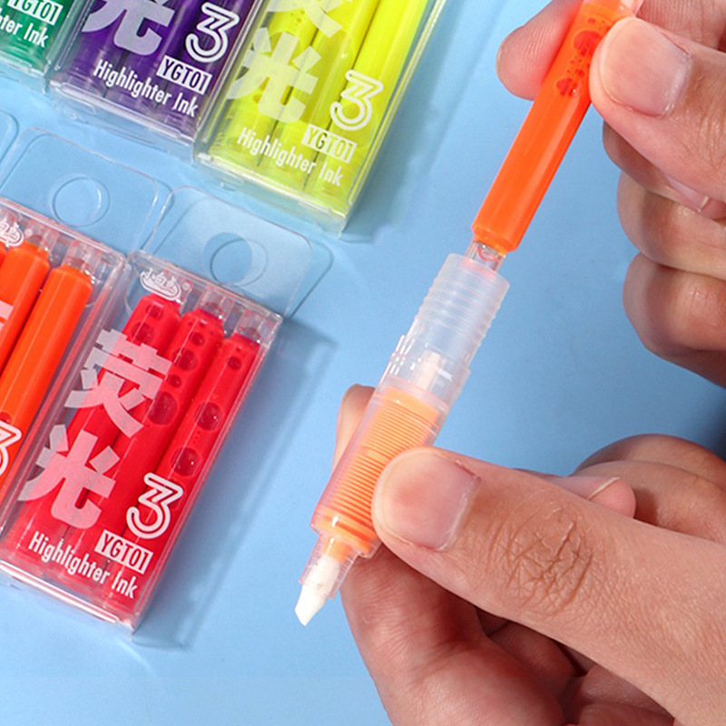小白点直液式彩色迷你荧光笔小学生高中初中多色标记重点笔红笔