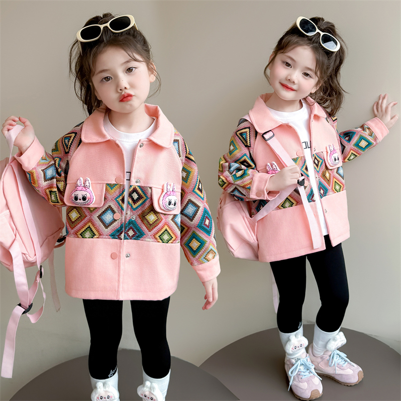 拉布布儿童拼色外套春秋季2025新款女童休闲夹克秋装女宝韩版上衣