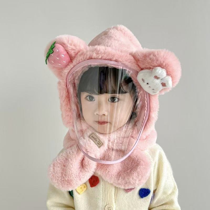 儿童帽子冬季男童女童防风面罩护耳套头帽宝宝户外保暖一体帽加厚