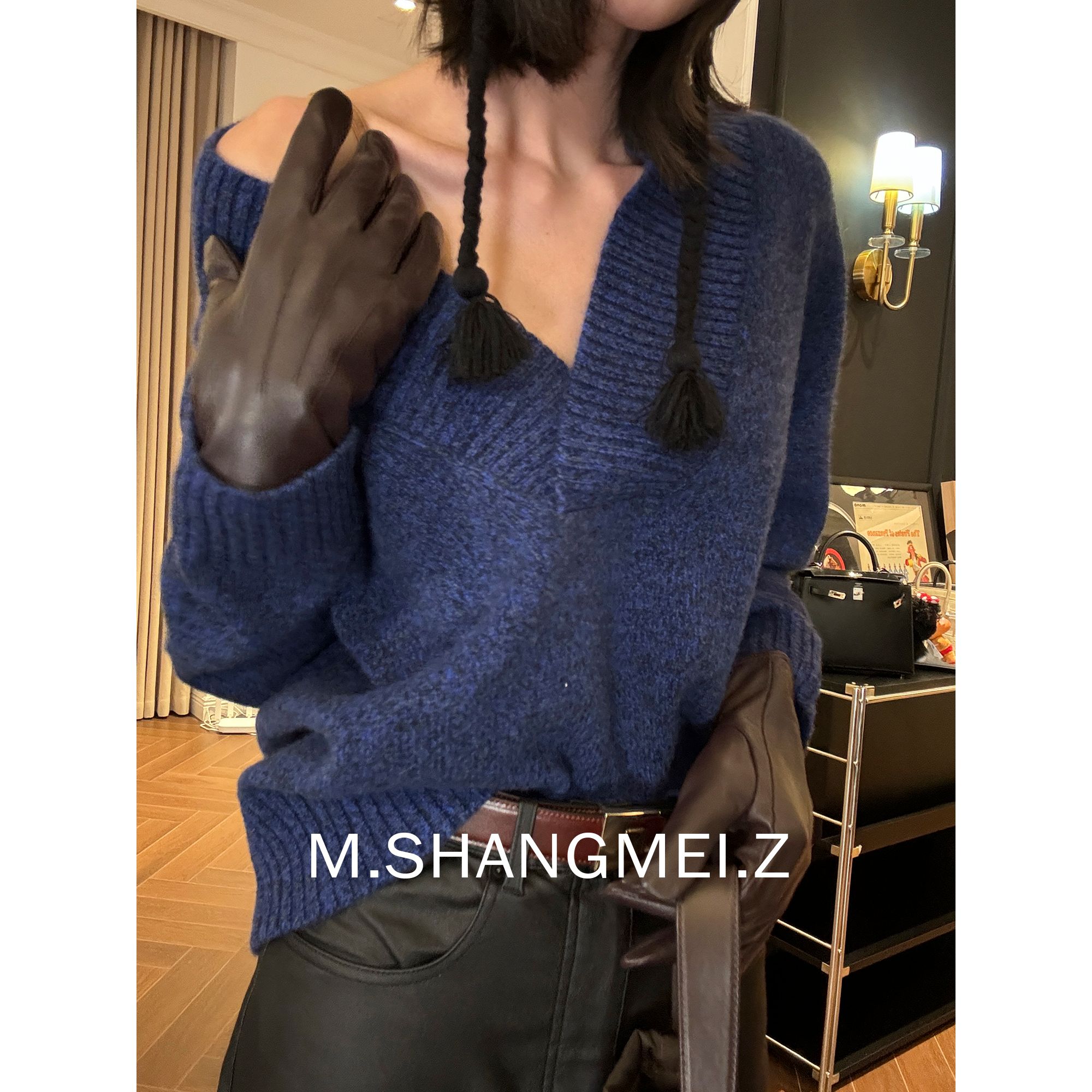 M.SHANGMEI.Z/沐熙美大哥复古气质时尚真皮耐磨分指手套F09425