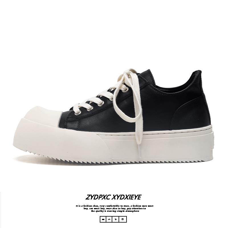 王琳凯明星同款黑色板鞋男士奥利奥配色厚底增高大头真皮小众潮鞋