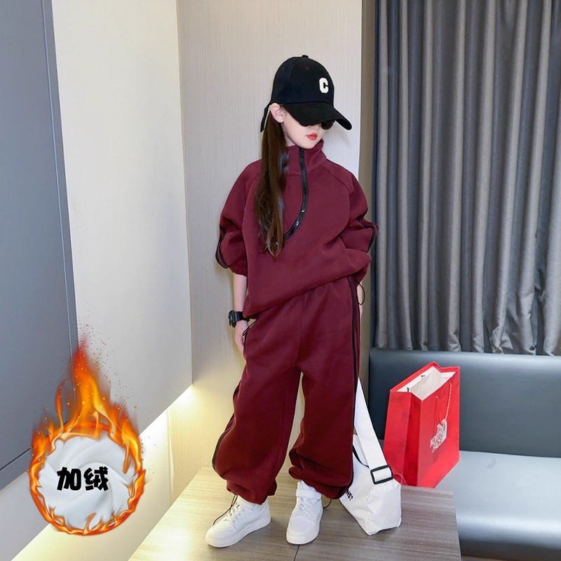 女童套装秋冬2025新款加绒冬季童装中大童深秋潮流卫衣运动两件套
