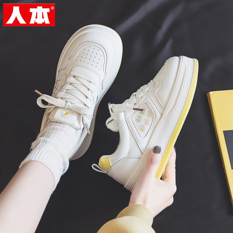 人本厚底小白鞋女2025秋季新款配阔腿裤休闲松糕鞋学生百搭运动鞋