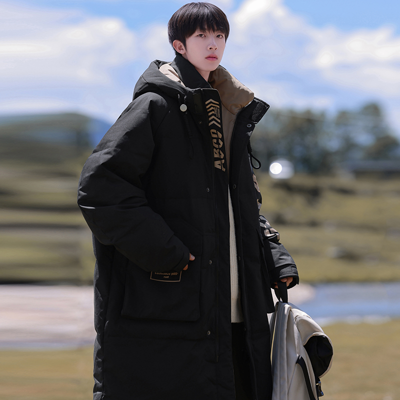 港风加厚羽绒服男士中长款2025新款大码宽松潮牌保暖学生冬季外套