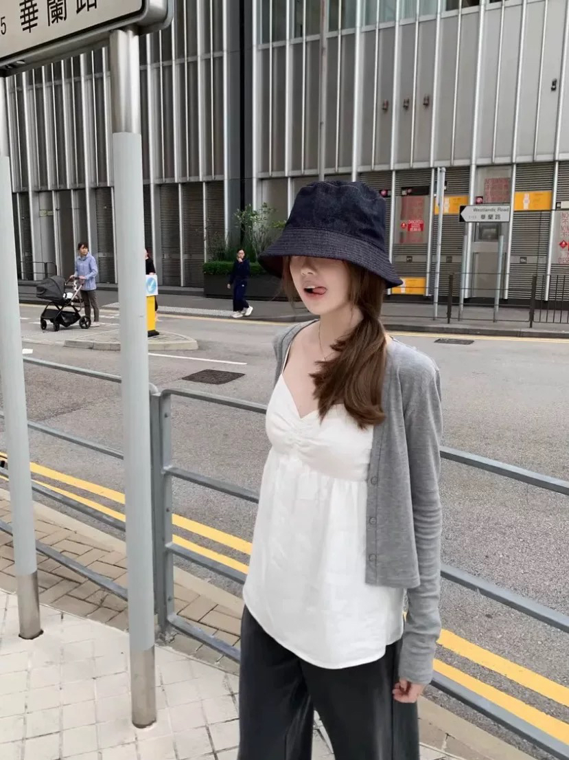 糯糯同款黑色/白色夏季棉 麻双层修身显瘦吊带背心上衣