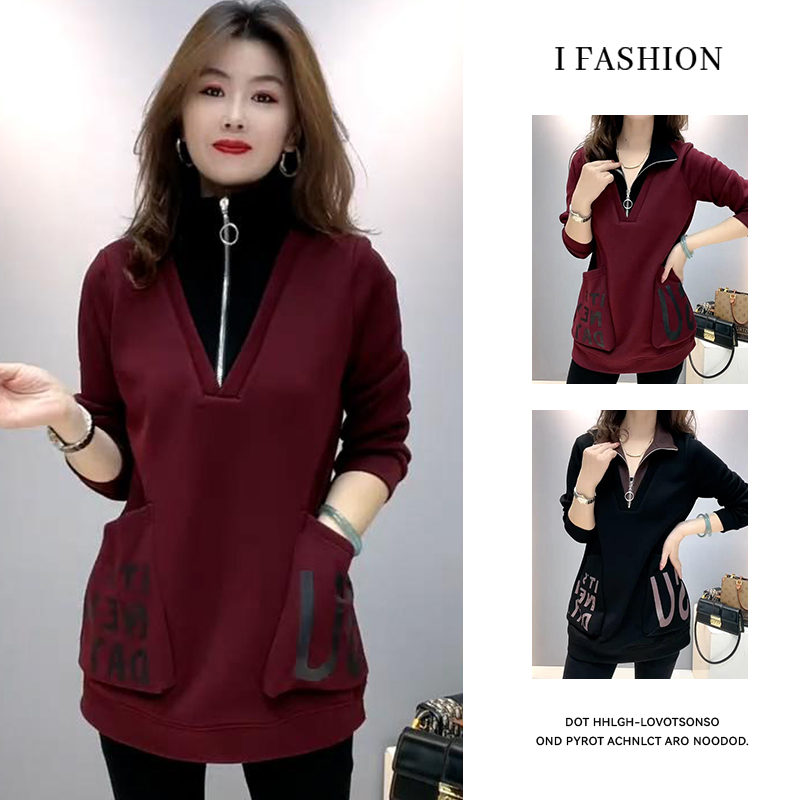 加绒加厚中长款卫衣女2025秋冬新款时尚宽松大码女装遮臀连帽上衣