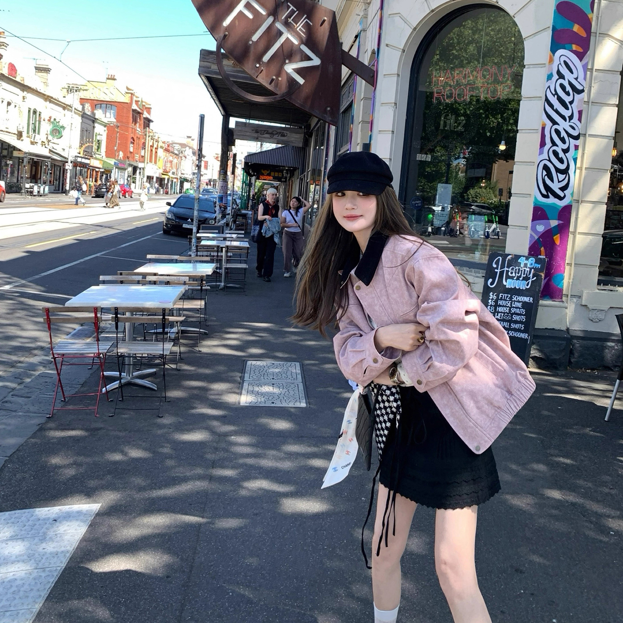 巴恩风两色拼接领外套女2025年早秋季新款宽松廓形口袋显瘦上衣潮