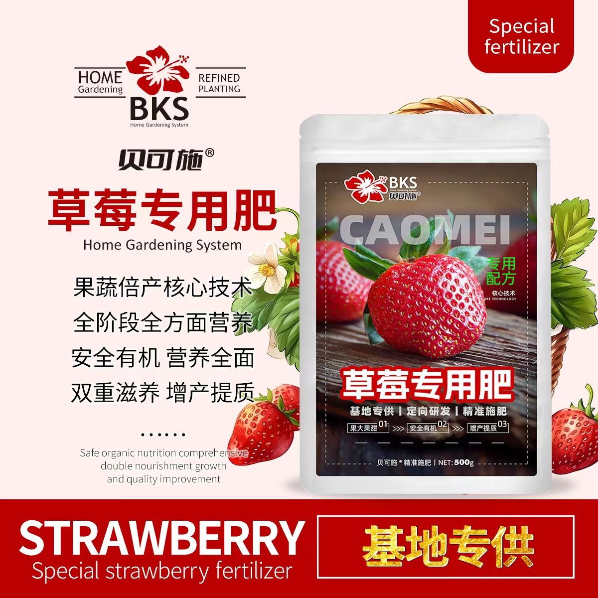 贝可施草莓专用肥园艺专用复合肥营养液促生长肥花肥