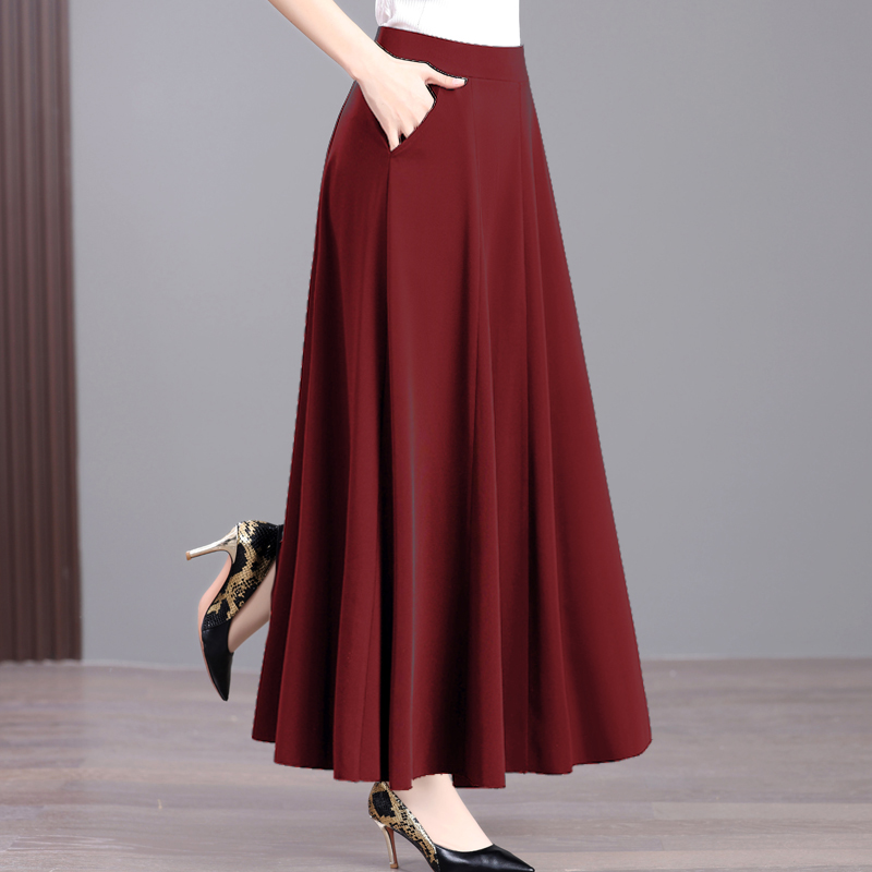 夏季炸街高腰A口袋A字裙新中式显瘦大码伞裙气质百褶裙百搭半身裙