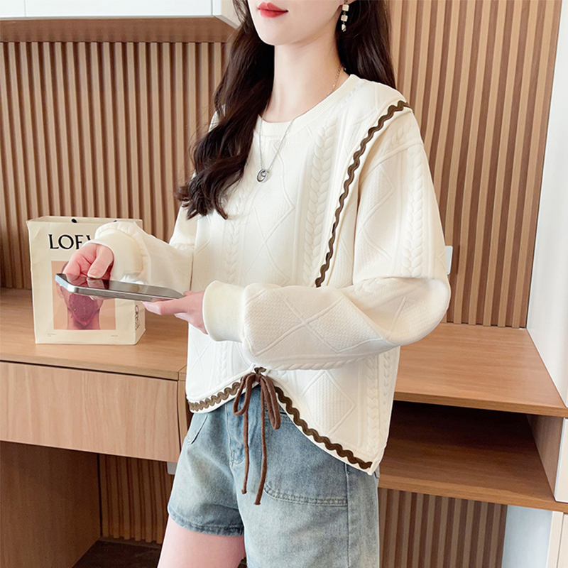 小个子卫衣女春秋2025新款韩版宽松不规则蝴蝶结薄款撞色上衣外套