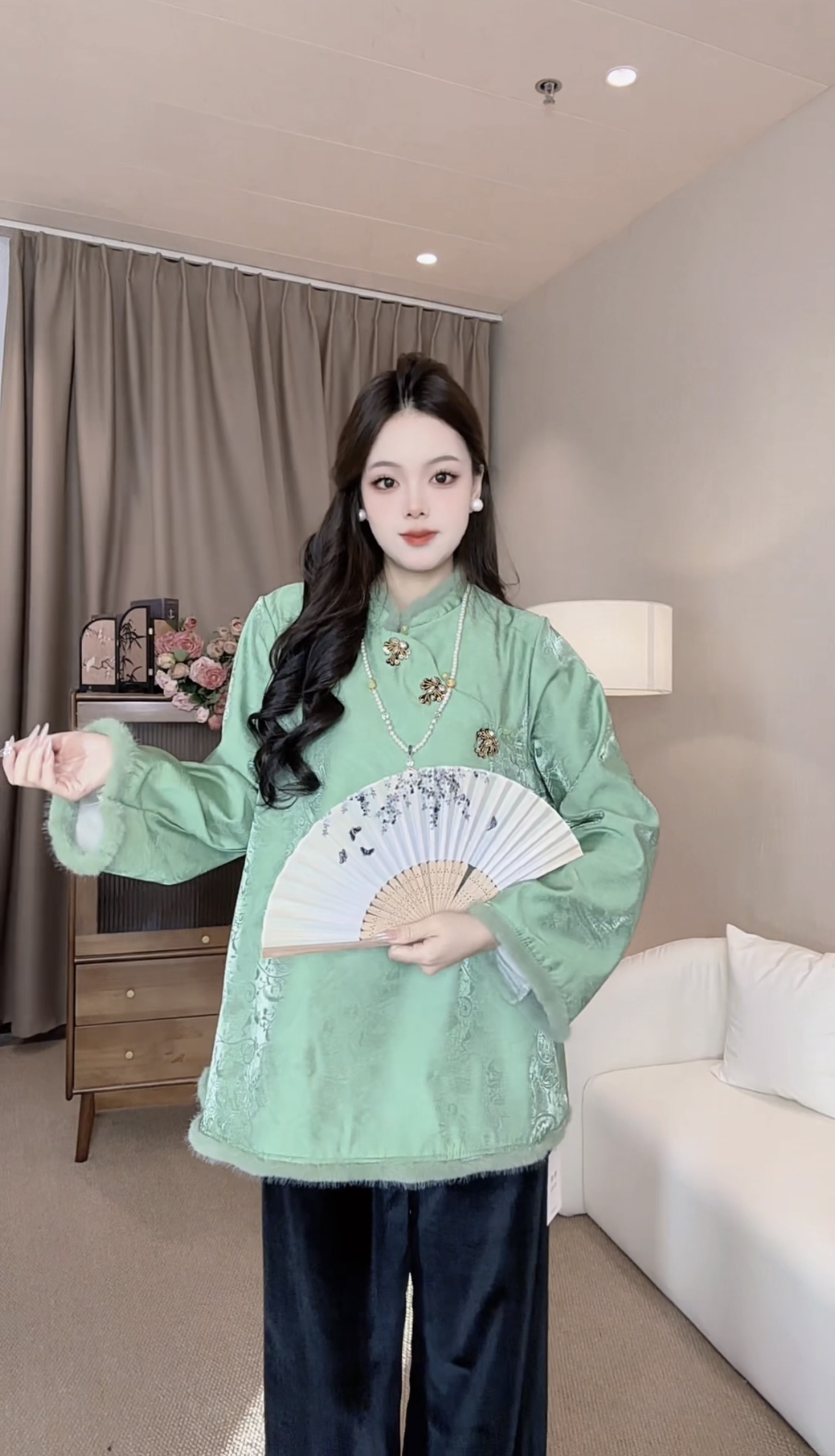 【780】2025秋冬新款新中式国风复古斜襟毛边气质百搭宽松显瘦上衣