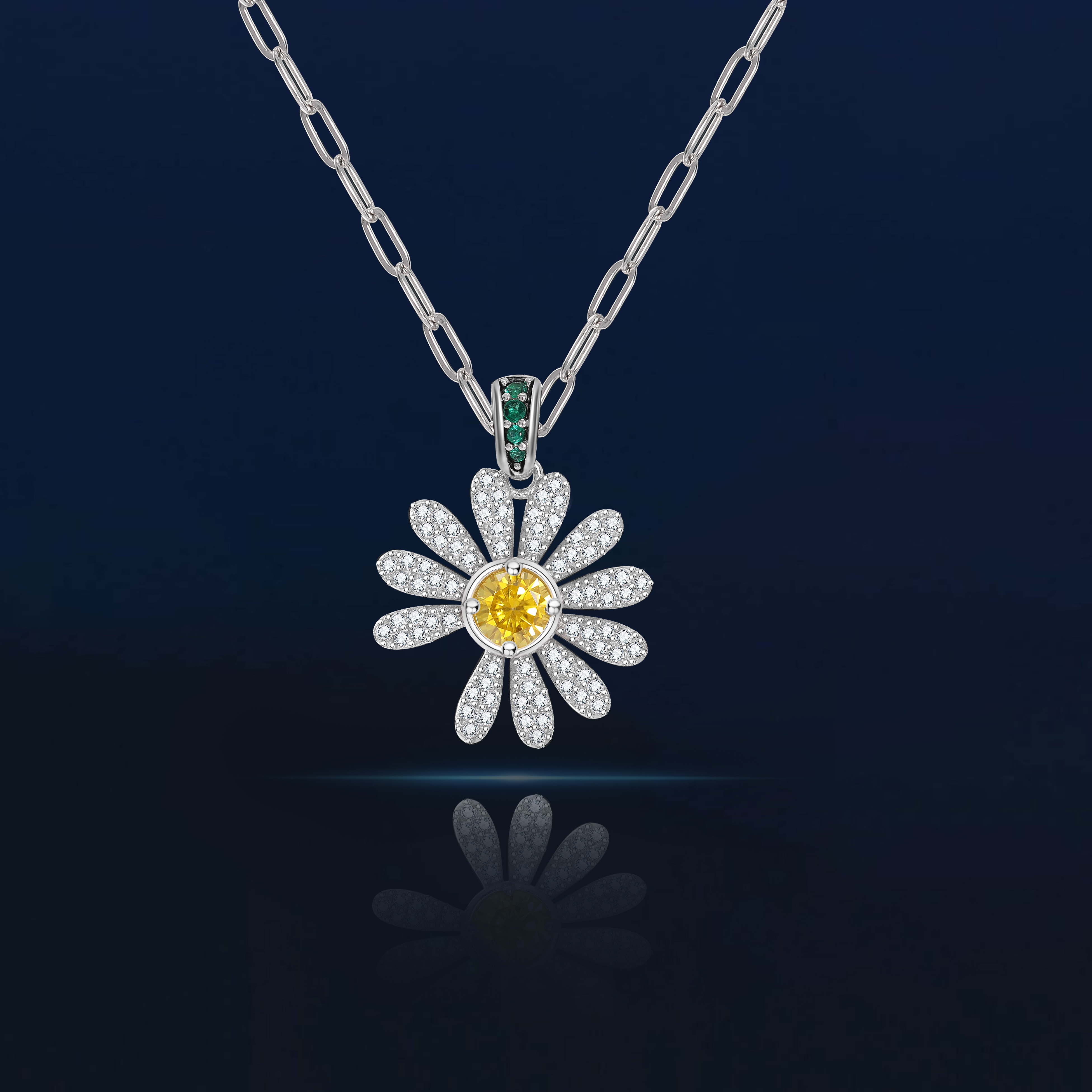 吊坠925银莫桑石 —木木（M79）全银全莫桑满镶小雏菊单吊坠