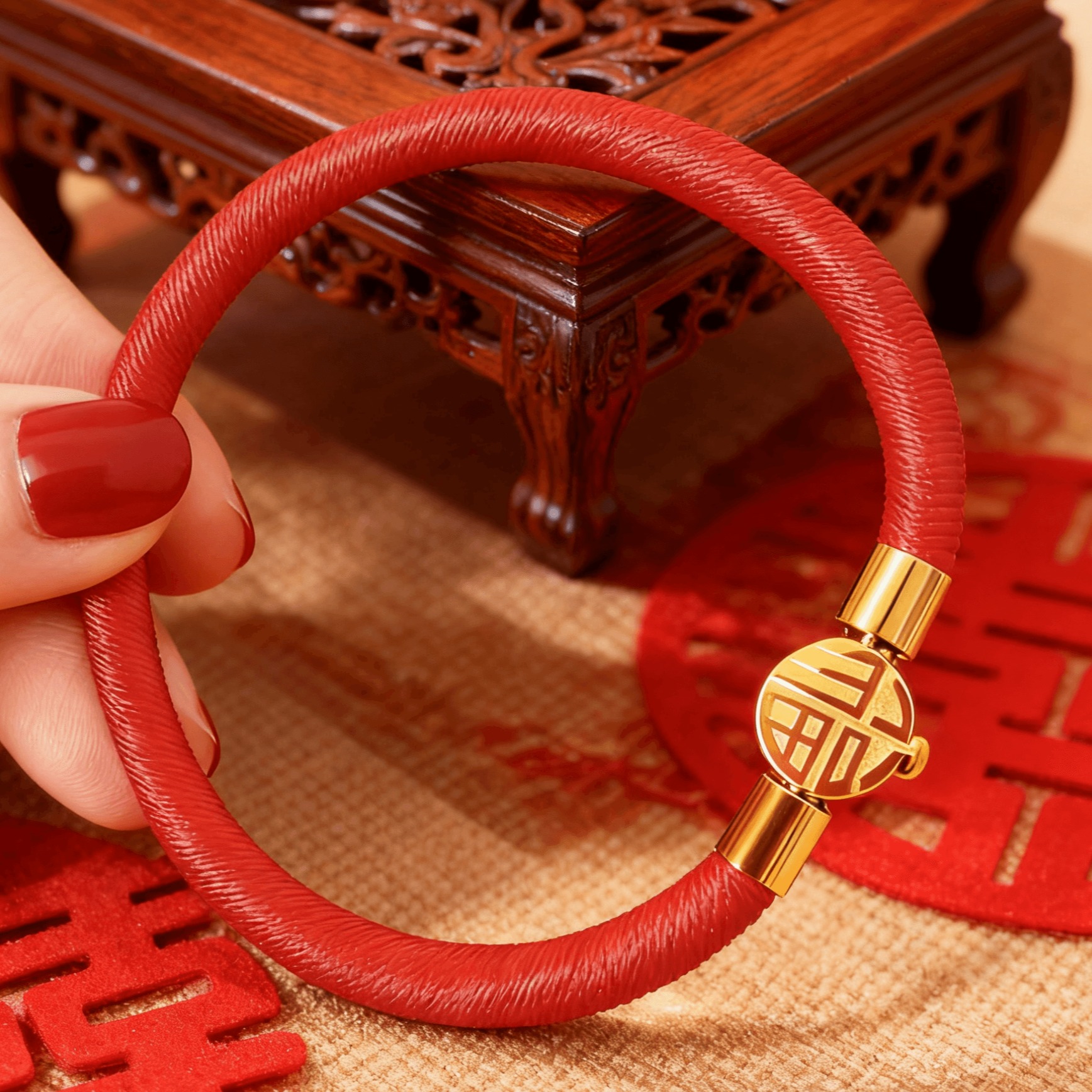 26年过年喜庆纯手工编织福字款含朱砂本命年朱砂红绳手链红绳手镯