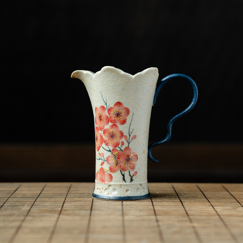 德白青花火石红公道杯家用创意纯手绘梅花陶瓷茶海分茶器茶具配件