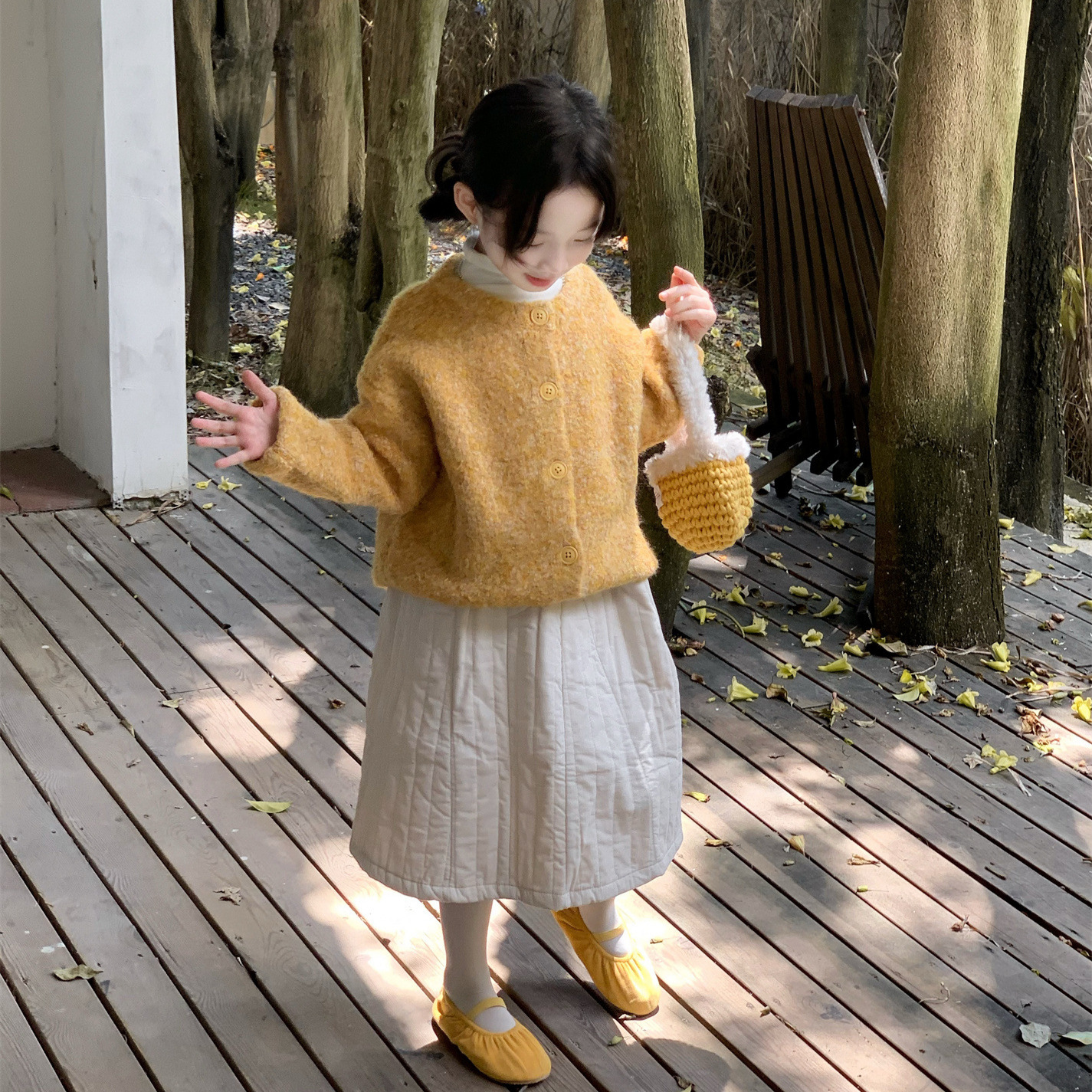 甜小七女童2025秋冬新款韩版洋气加厚毛衣开衫外套条绒半身裙套装