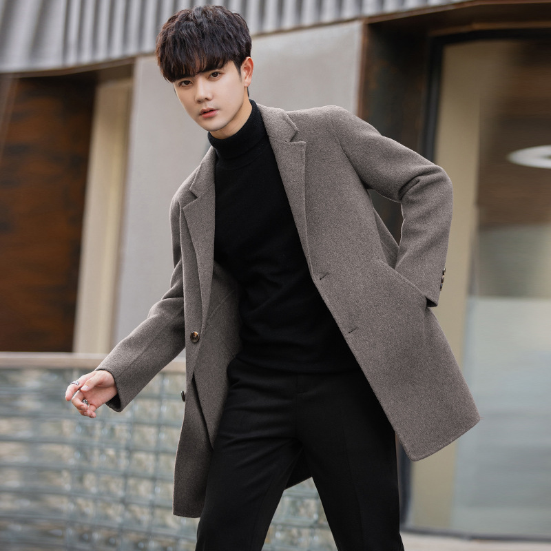 欧货韩版秋冬季时尚中长款毛呢大衣青年帅气英伦风高品质男士外套