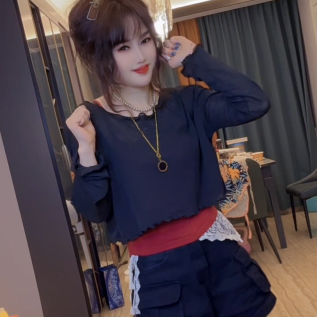 防晒衣长袖T恤女夏季设计感小众露肚脐针织罩衫两件套