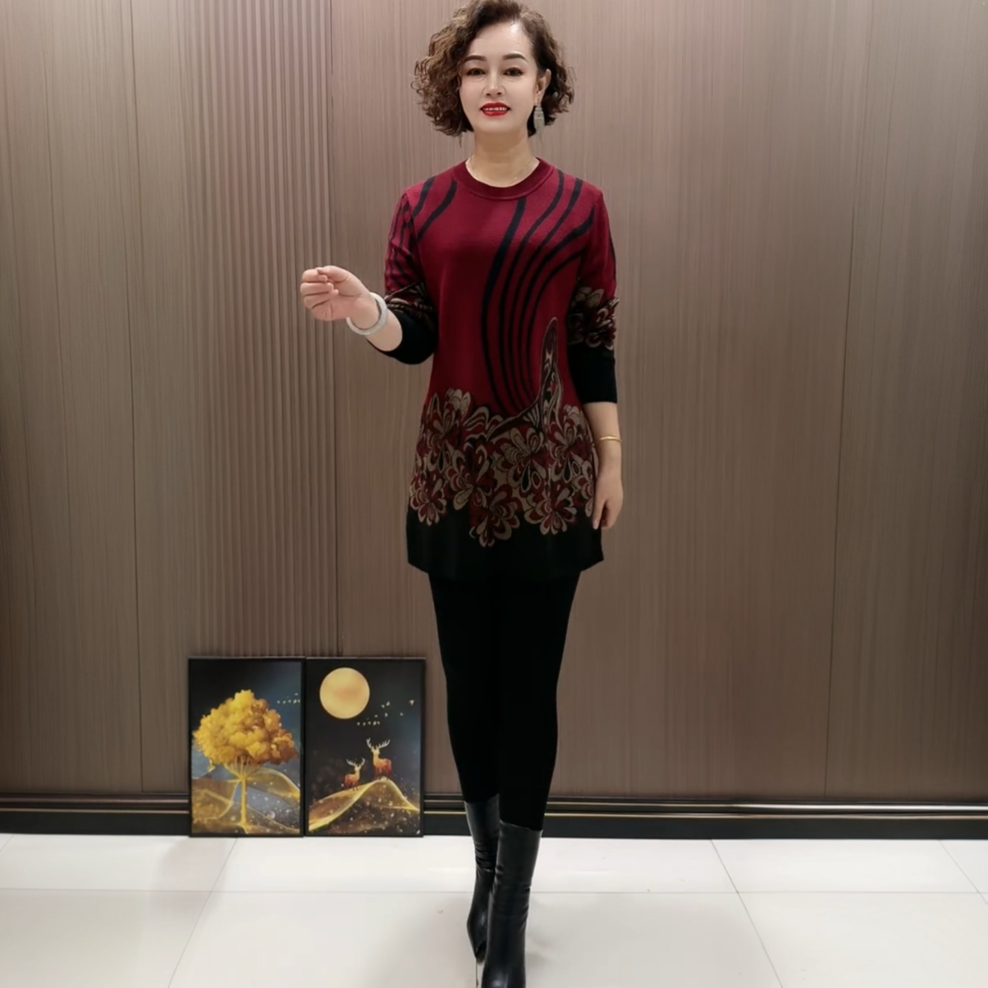 秋冬新款中年妈妈时尚洋气针织大版衫宽松遮肚子中长款打底毛衣裙