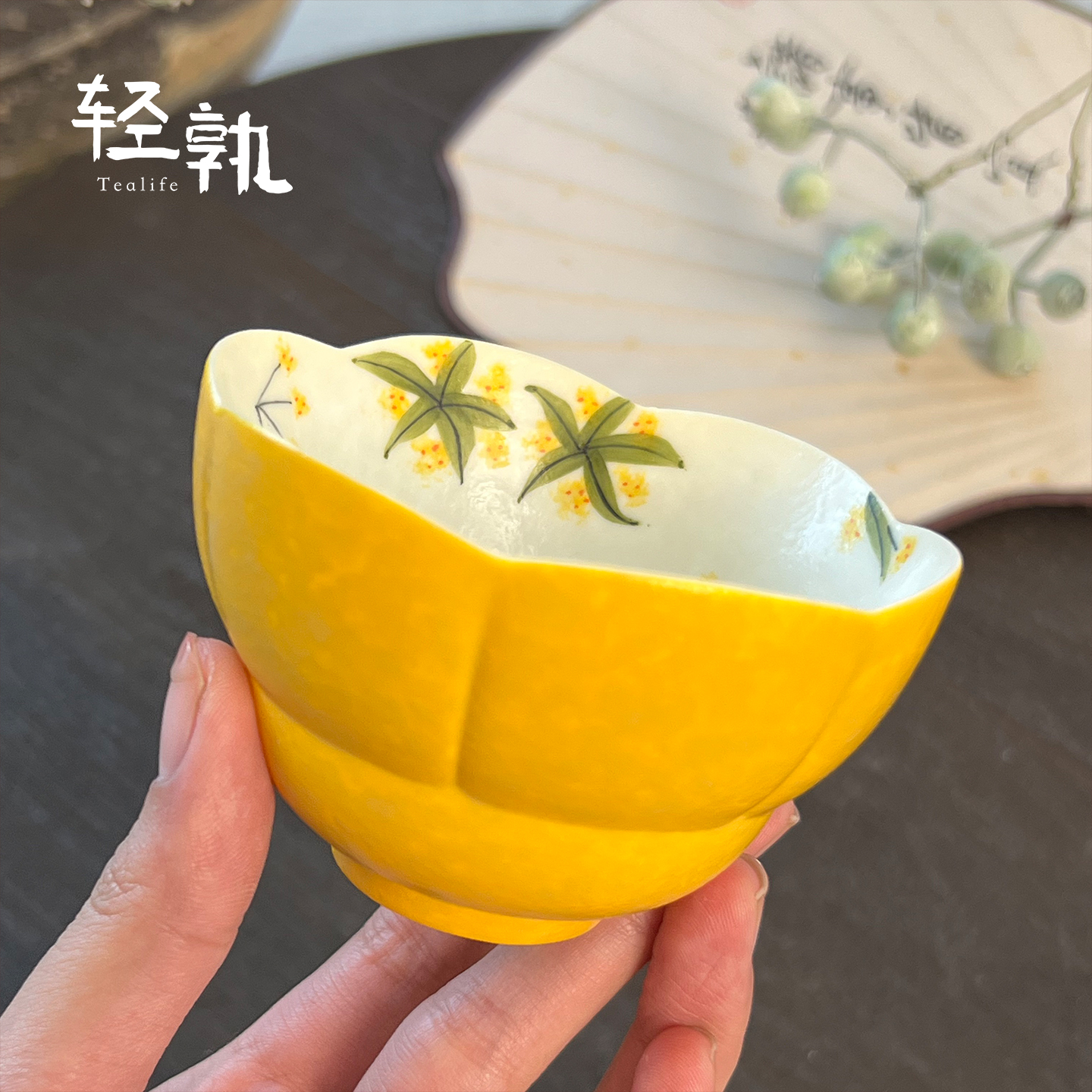 手绘桂花茶杯单杯花苞杯陶瓷家用品茗杯盖碗复古茶具喝茶杯