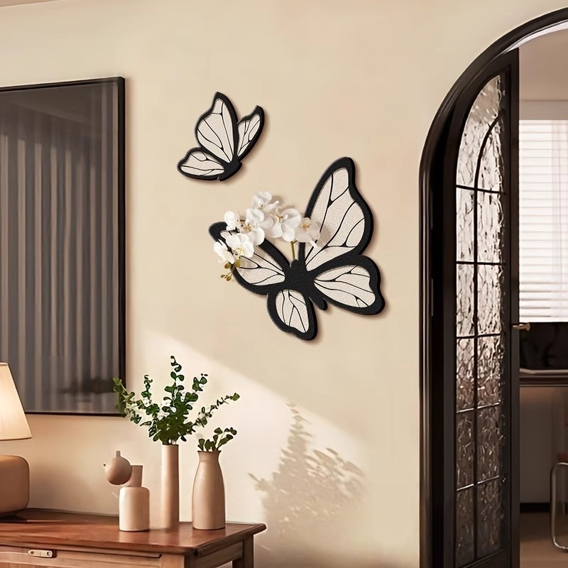 电视背景墙装饰画法式蝴蝶餐厅墙面挂画高级感中古风客厅卧室壁画