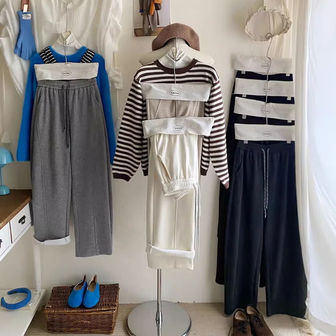 美式加绒抽绳香蕉弯刀阔腿裤女秋冬宽松显瘦运动休闲糯米卫裤