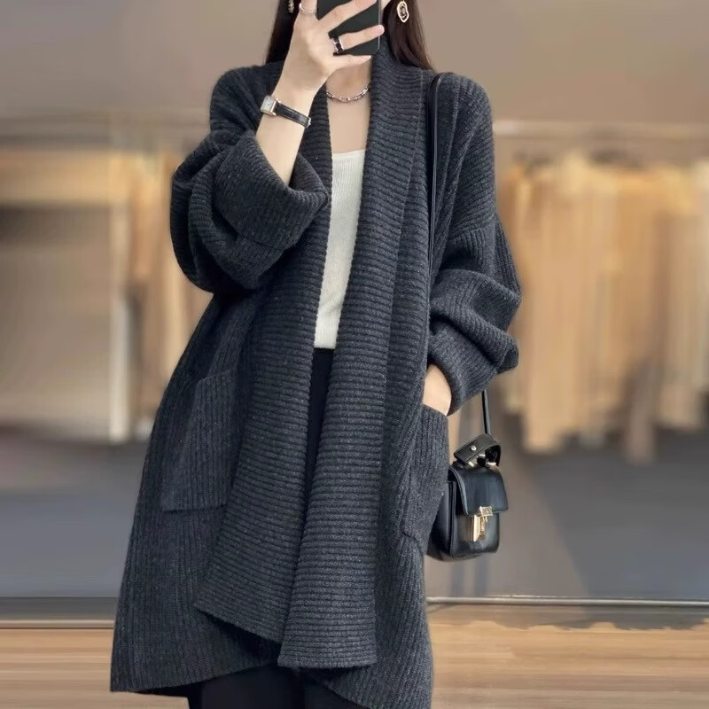 2025春秋季新款加厚中长款毛衣外套女慵懒软糯宽松针织开衫