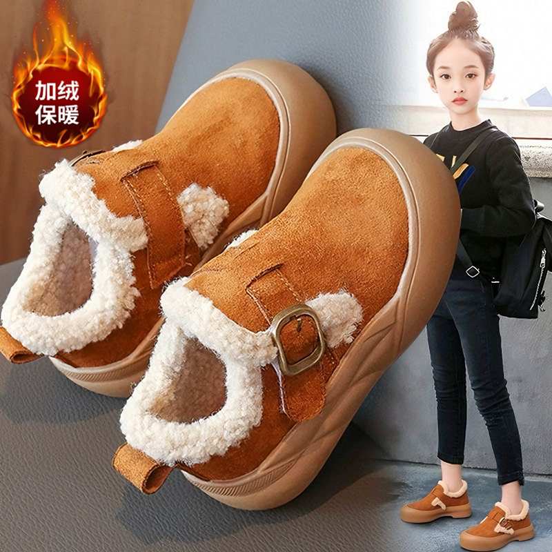 ABC女童鞋子2025冬季新款加绒加厚宝宝大棉鞋儿童皮毛一体保暖鞋