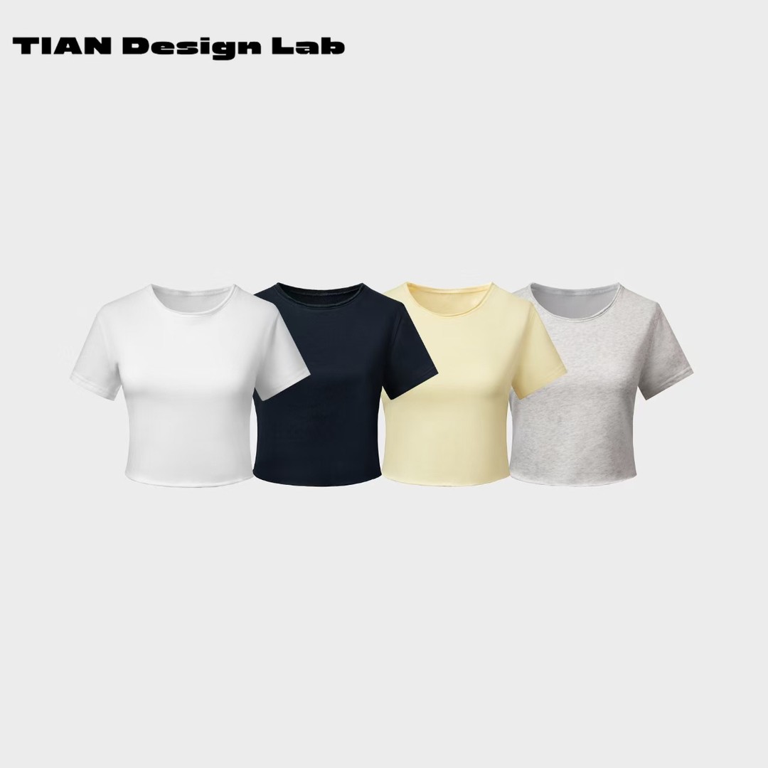 Tian design lab短袖卷边T恤女夏季露脐短袖上衣