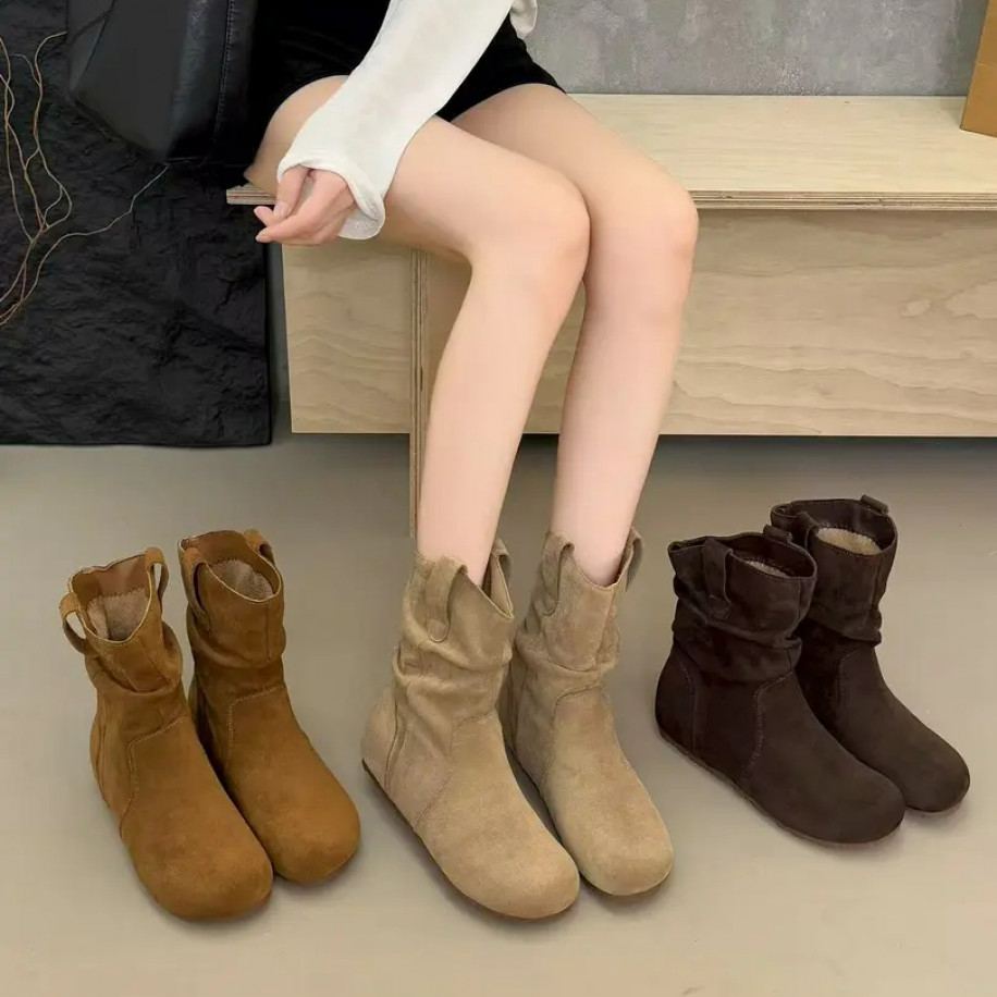 内增高复古短靴女2025秋冬西部马丁靴圆头短筒勃肯堆堆靴