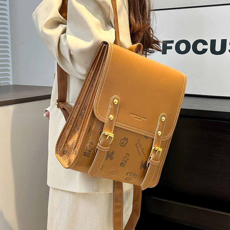 双肩包女复古英伦学院风揹包潮2025新款春夏高级感大学生皮质书包