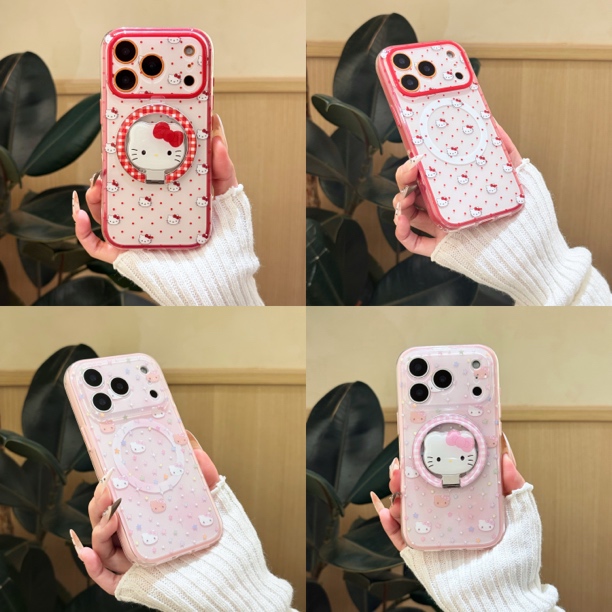 喵六家二合一ins风红色波点/粉色星星kt可爱支点磁吸适用苹果手机