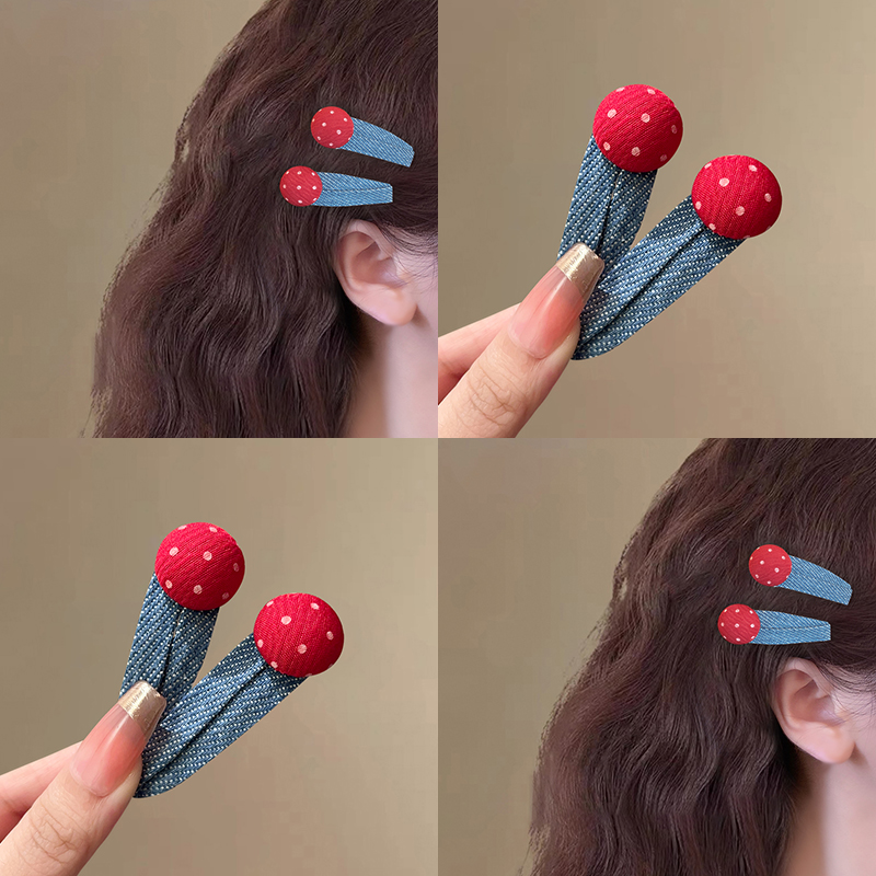 韩系牛仔发夹红色点点爱心BB夹边夹前额碎发夹小女孩可爱发卡头饰