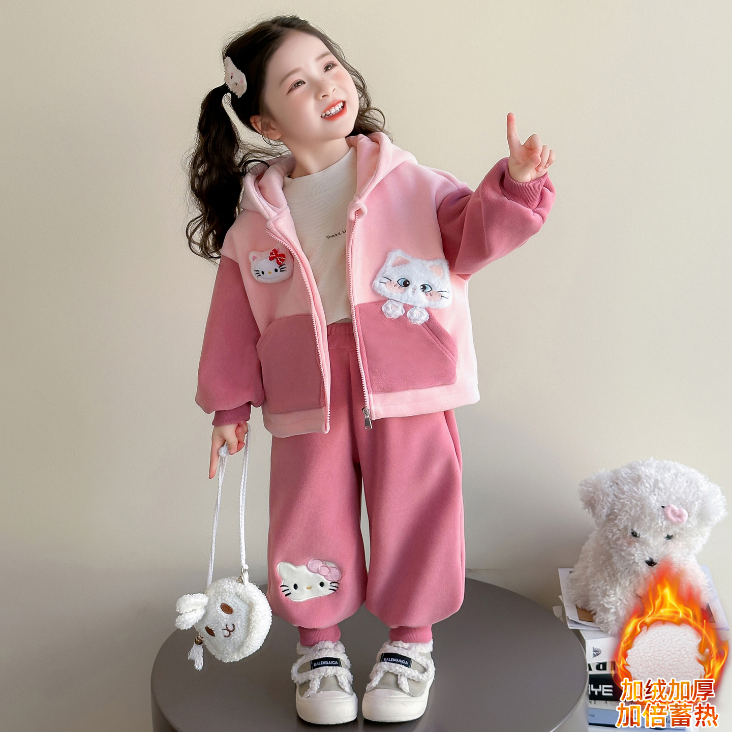 女童套装加绒加厚秋冬2025新款洋气儿童超好看女宝宝奥粒绒两件套