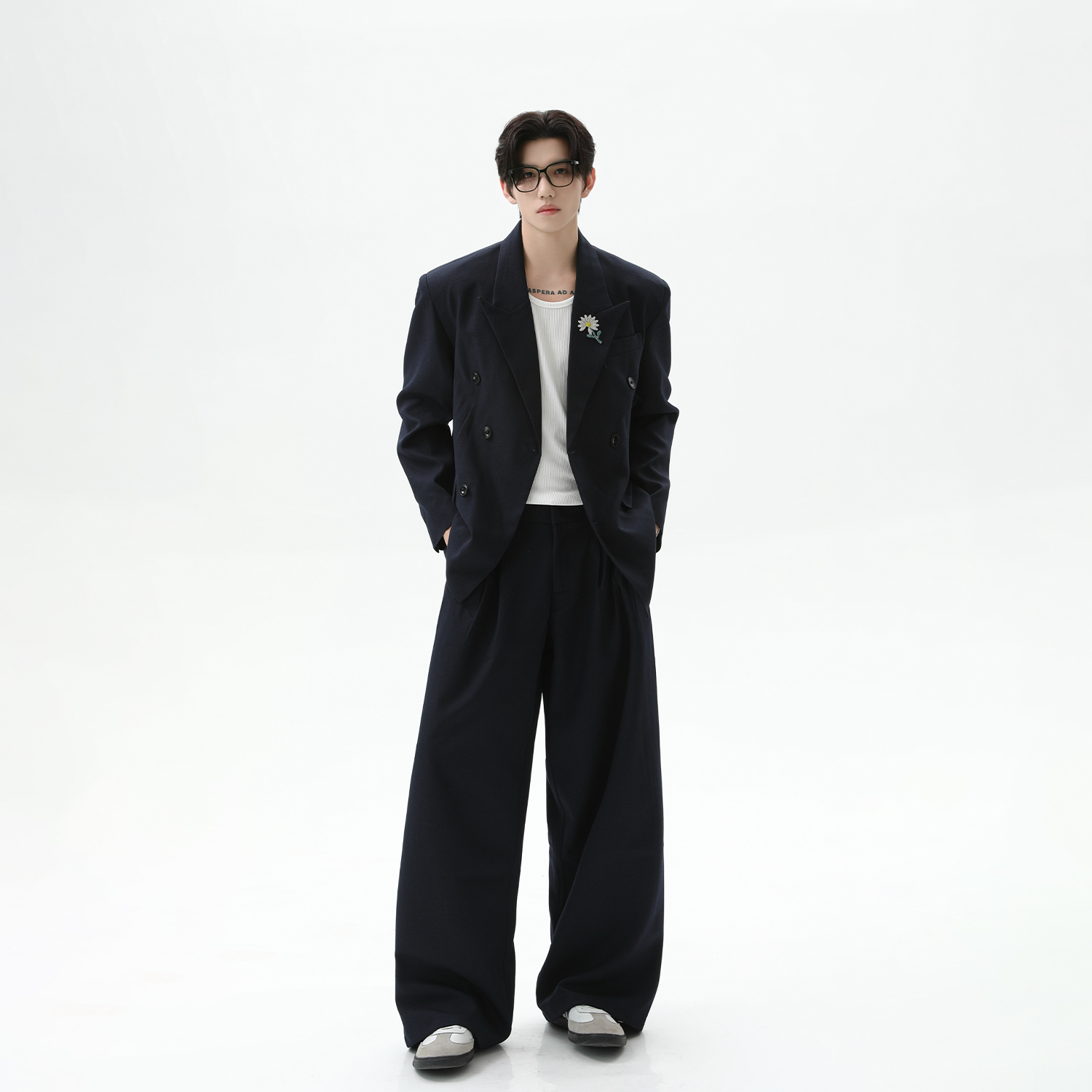 TURNTIDE 复古休闲西装套装羊毛高级感领口设计宽松直筒西裤