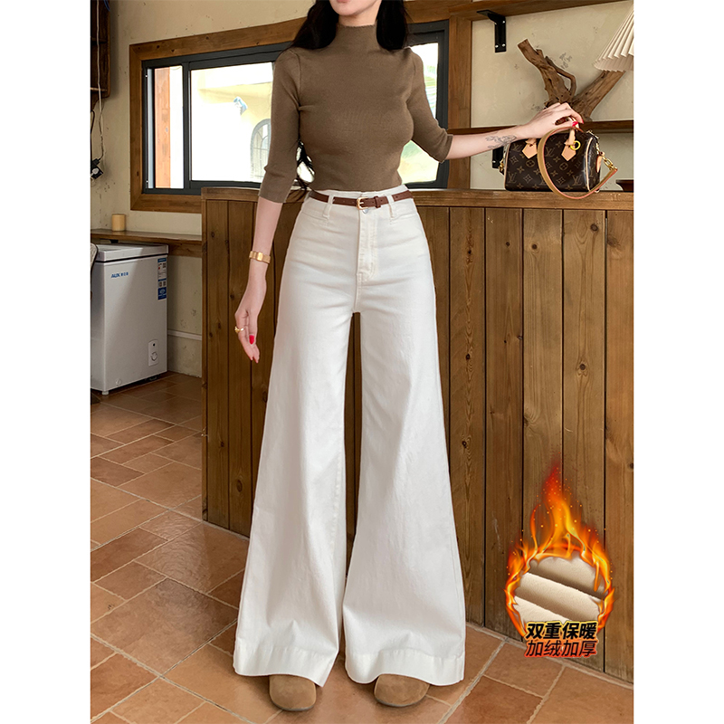 宽松不贴腿加绒阔腿牛仔裤女2025年冬季新款高腰显瘦显腿长拖地裤