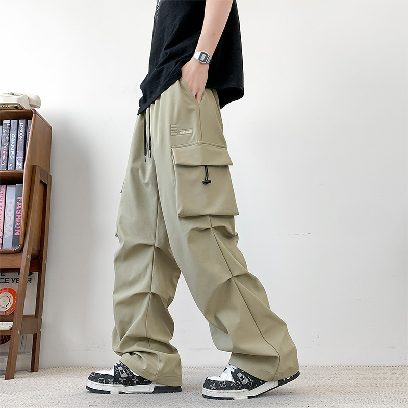 智赚夏季男士大码冰丝休闲裤薄款伞兵裤工装裤宽松透气阔腿裤长裤