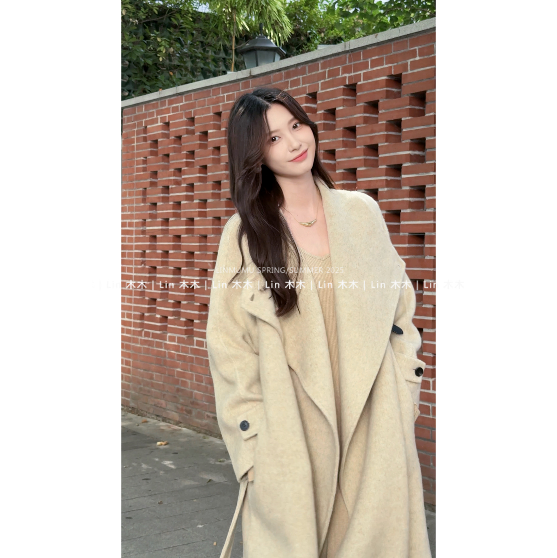 【盐风棱语】25年秋冬新款休闲腰带中长款双面羊毛大衣外套女装