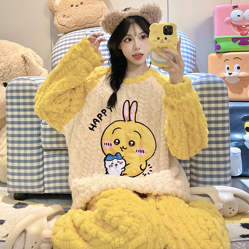 珊瑚绒睡衣秋冬款女加厚保暖女士甜美可爱法兰绒秋冬季家居服套装