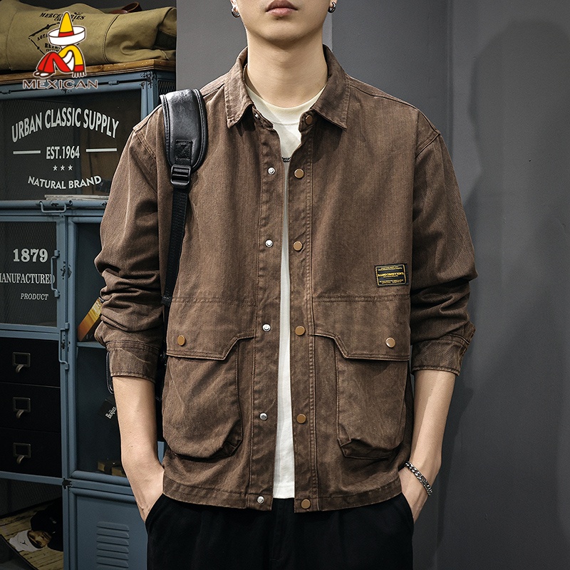 Mexican/稻草人美式复古工装长袖夹克男款春季潮流百搭休闲外套潮
