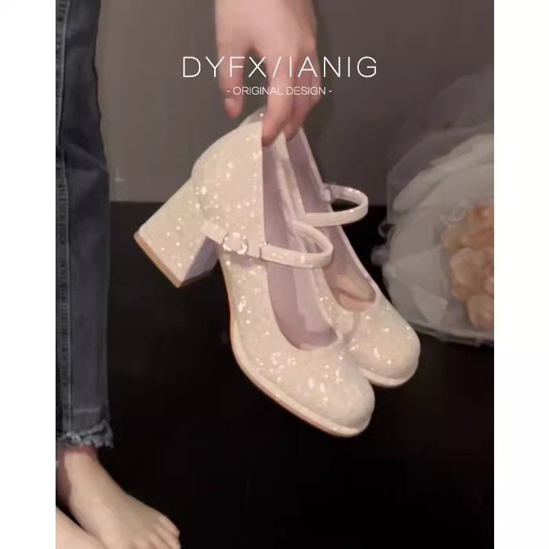 圆头公主玛丽珍高跟鞋女粗跟气质配裙子旗袍仙女风婚鞋新娘伴娘鞋