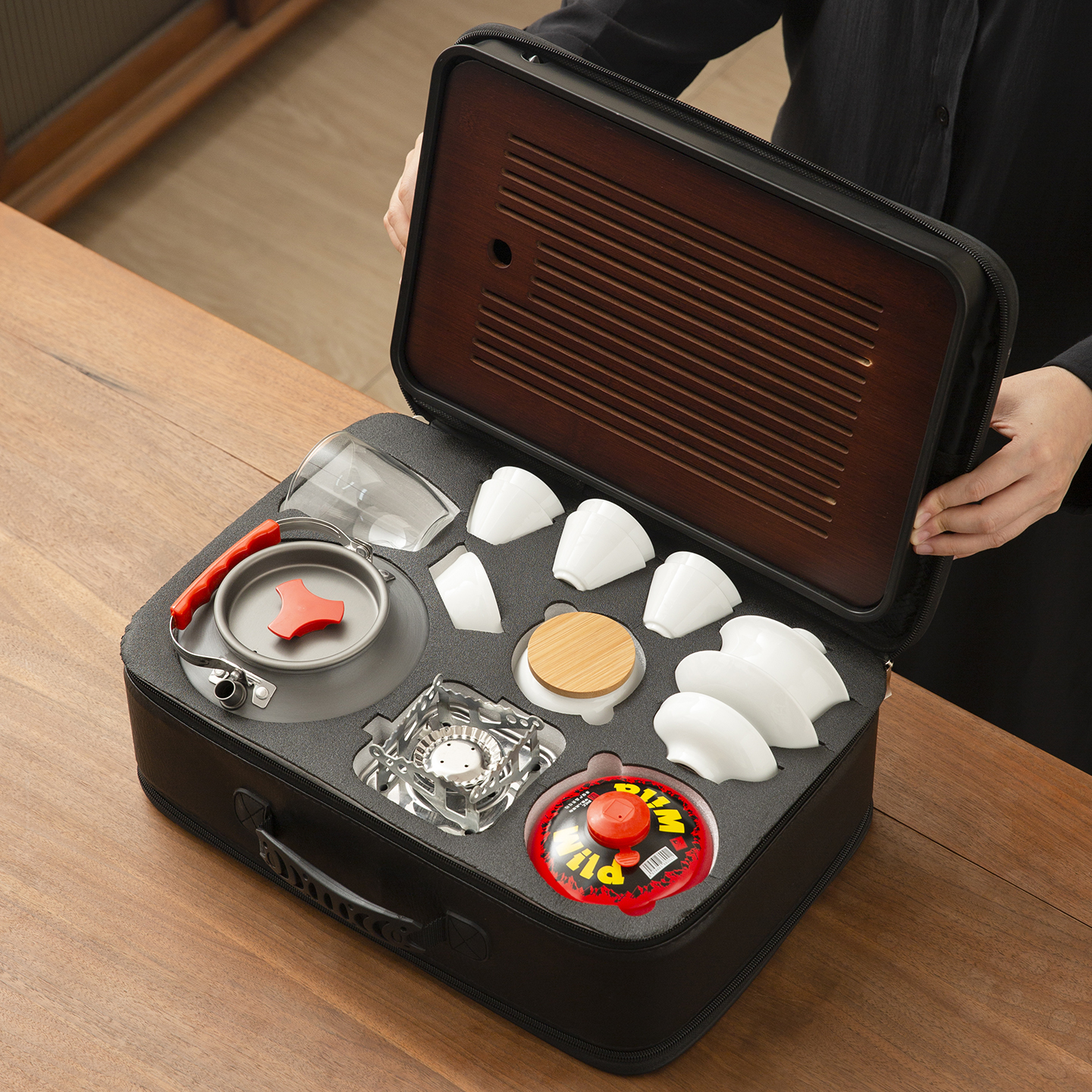 白瓷户外旅行茶具一整套便携包功夫野外露营带烧水炉收纳煮茶装备